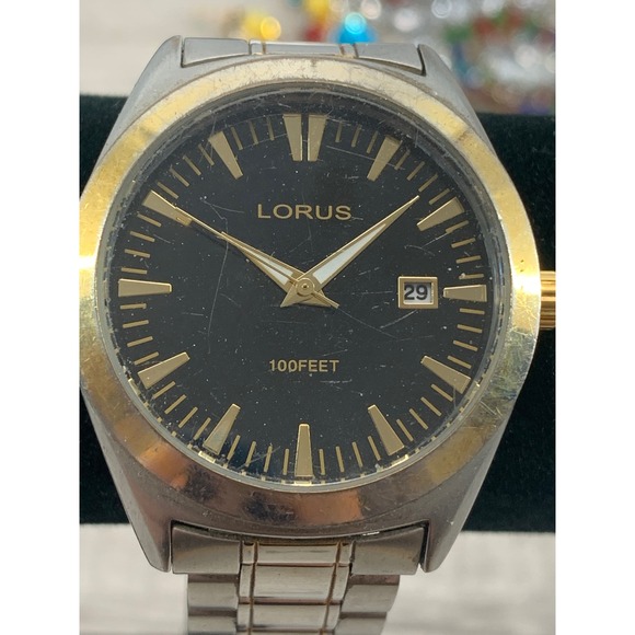 Lorus Other - Lorus Mens Watch Two Tone Stainless Steel Black Dial Date LR3259 100FT Water Res